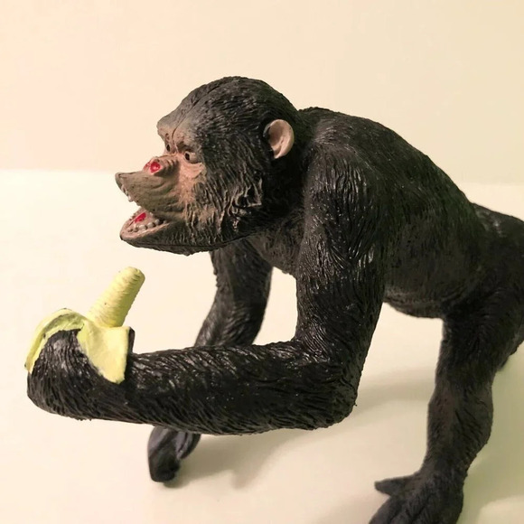 Chimpanzee Eating Banana Figure Animal Monkey 7.5  Inch Long Toy - Picture 6 of 12